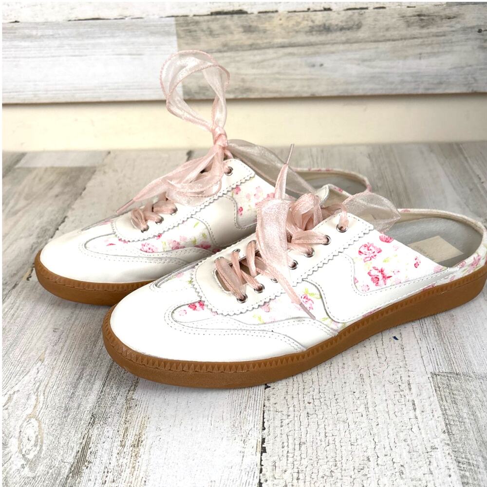 Dolce Vita Womens 10 Notice Mule Sneakers White Pink Floral Leather Casual Chic